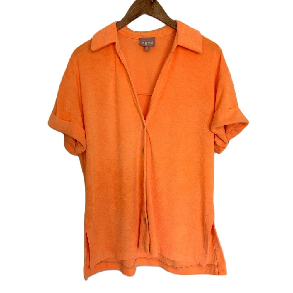 Show Me Your Mumu Women's Orange Terry Knit Parker Button Down Medium‎ - Picture 3 of 12